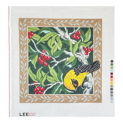 Lee's Needle Arts Yellow Finch Pillow with Berries Needlepoint Canvas