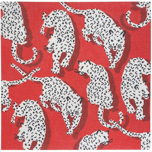 Needlepoint To Go Leopard Pillow - Red Needlepoint Canvas