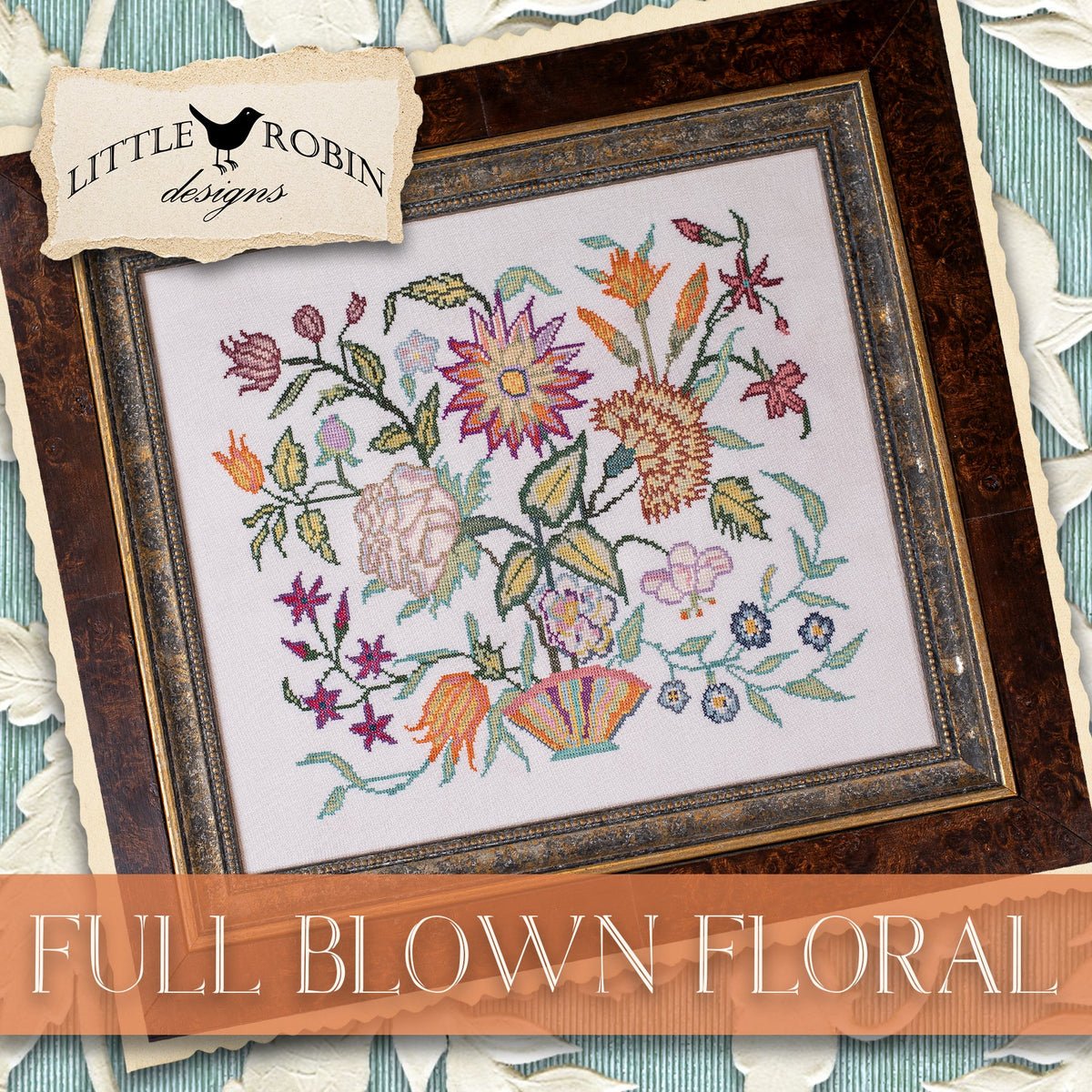 Little Robin Designs Full Blown Floral Cross Stitch Pattern