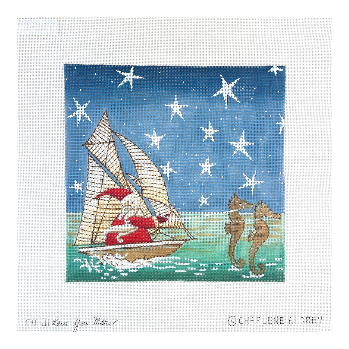 Love You More Charlene Audrey Santa's Seahorse Sleigh Needlepoint Canvas