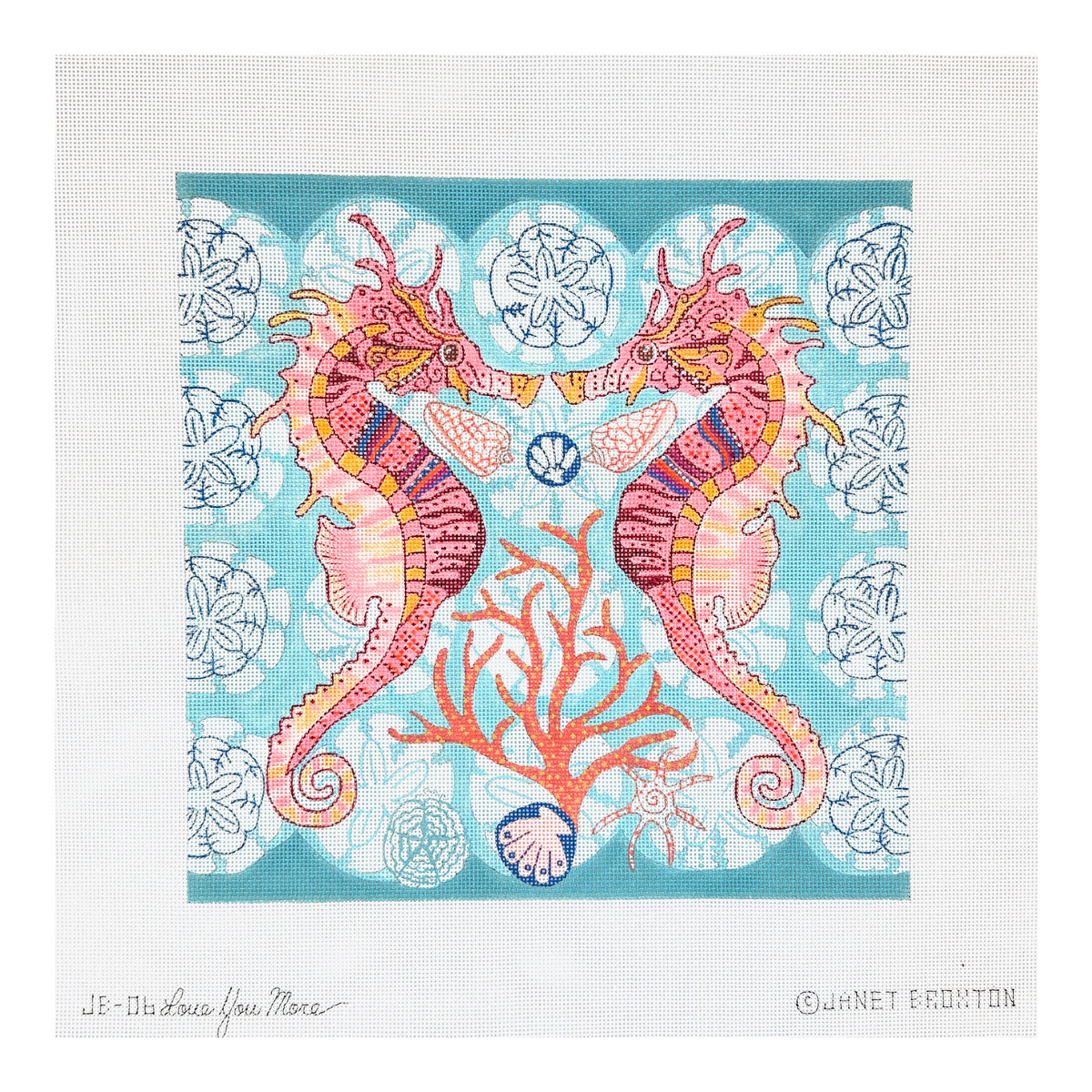 Love You More Janet Broxton Seahorses Needlepoint Canvas
