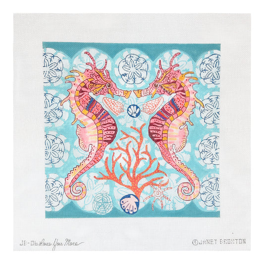 Love You More Janet Broxton Seahorses Needlepoint Canvas