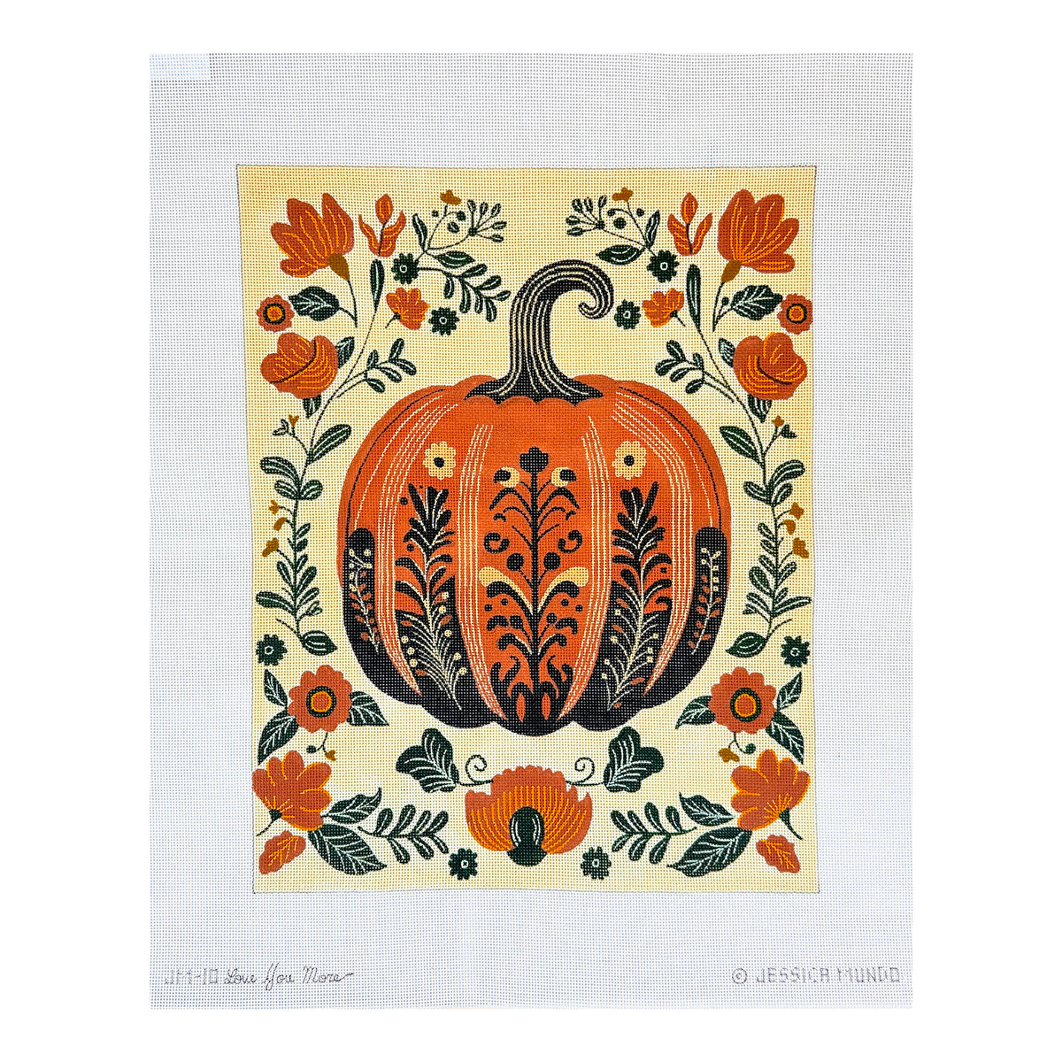 Love You More Jessica Mundo Halloween Pumpkin Needlepoint Canvas