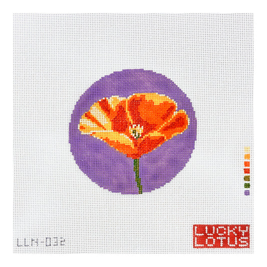 Lucky Lotus Needlepoint Flowers of the 50 States - California Poppy Needlepoint Canvas