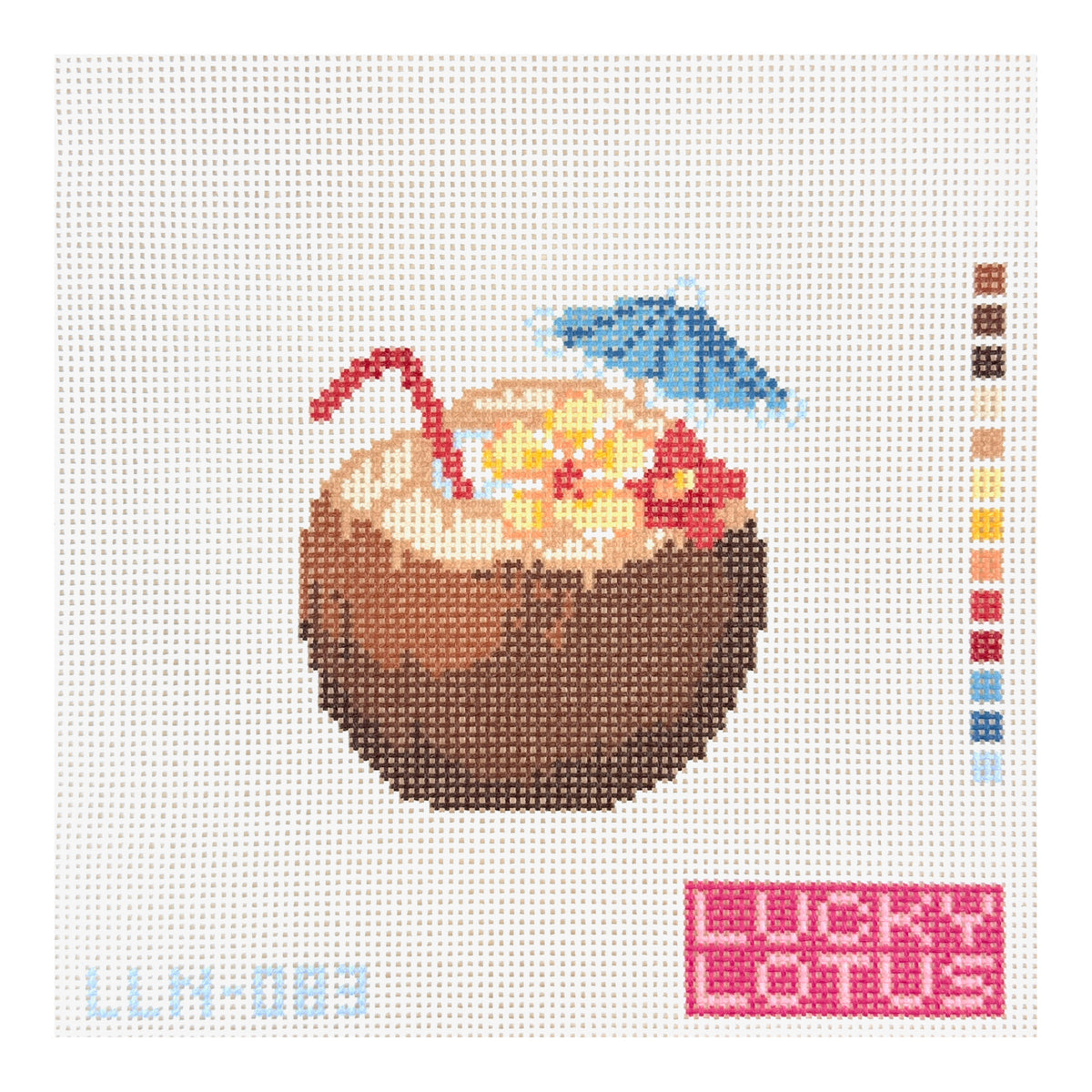 Lucky Lotus Needlepoint Brown Coconut Drink Needlepoint Canvas