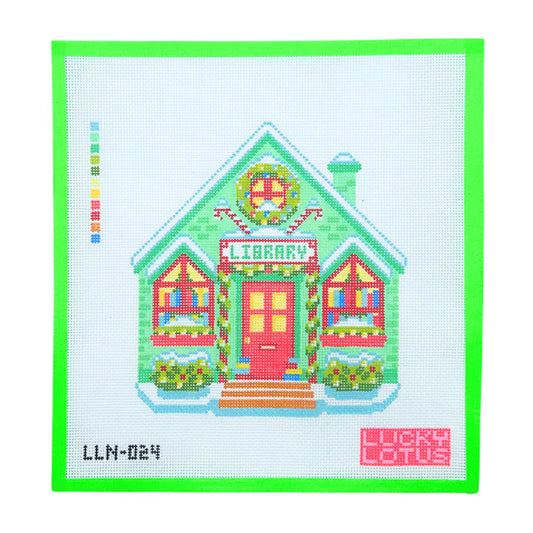 Lucky Lotus Needlepoint Christmas Village Library Needlepoint Canvas