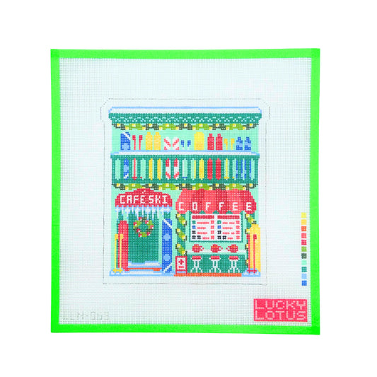 Lucky Lotus Needlepoint  Christmas Village  Ski Coffee Shop Needlepoint Canvas