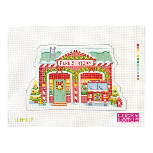Lucky Lotus Needlepoint Christmas Village Fire Station Needlepoint Canvas