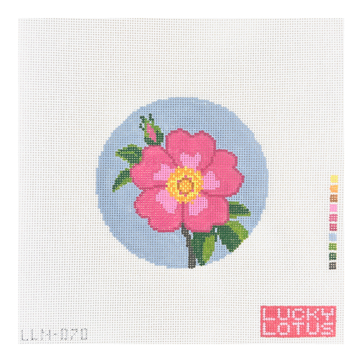 Lucky Lotus Needlepoint Flowers of America Iowa and North Dakota Wild Prairie Rose Needlepoint Canvas