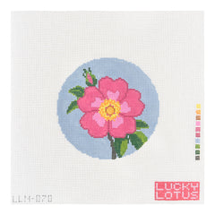 Lucky Lotus Needlepoint Flowers of America Iowa and North Dakota Wild Prairie Rose Needlepoint Canvas