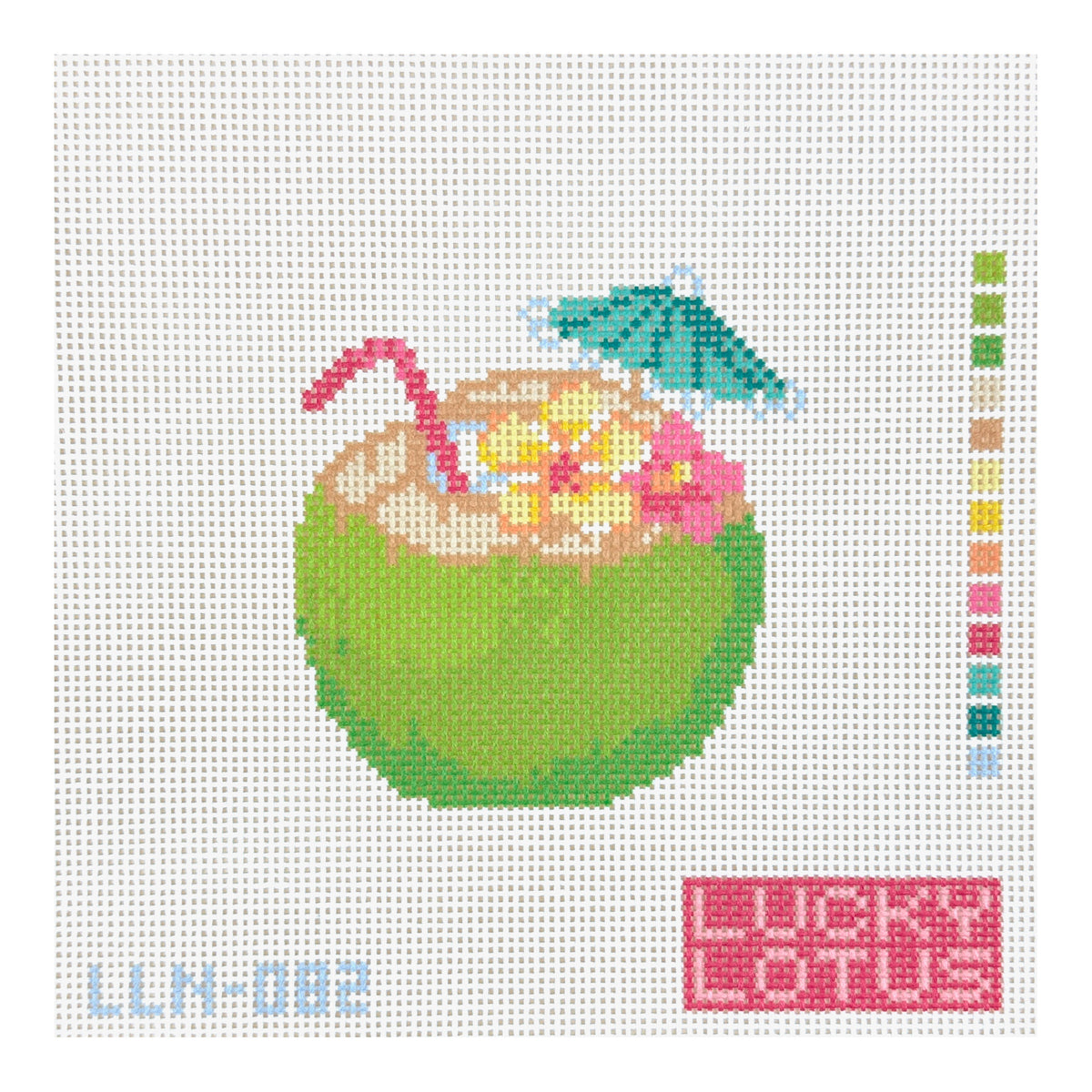 Lucky Lotus Needlepoint Green Coconut Drink Needlepoint Canvas