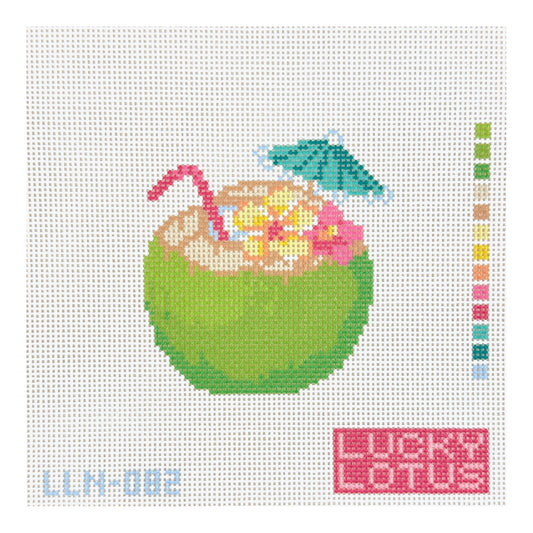 Lucky Lotus Needlepoint Green Coconut Drink Needlepoint Canvas