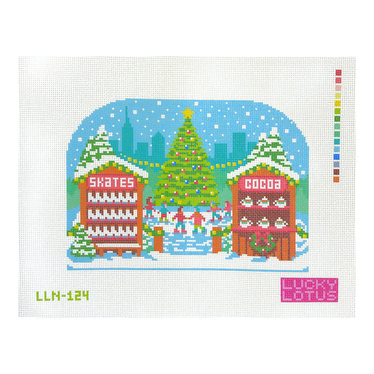 Lucky Lotus Needlepoint Christmas Village Ice Rink Needlepoint Canvas