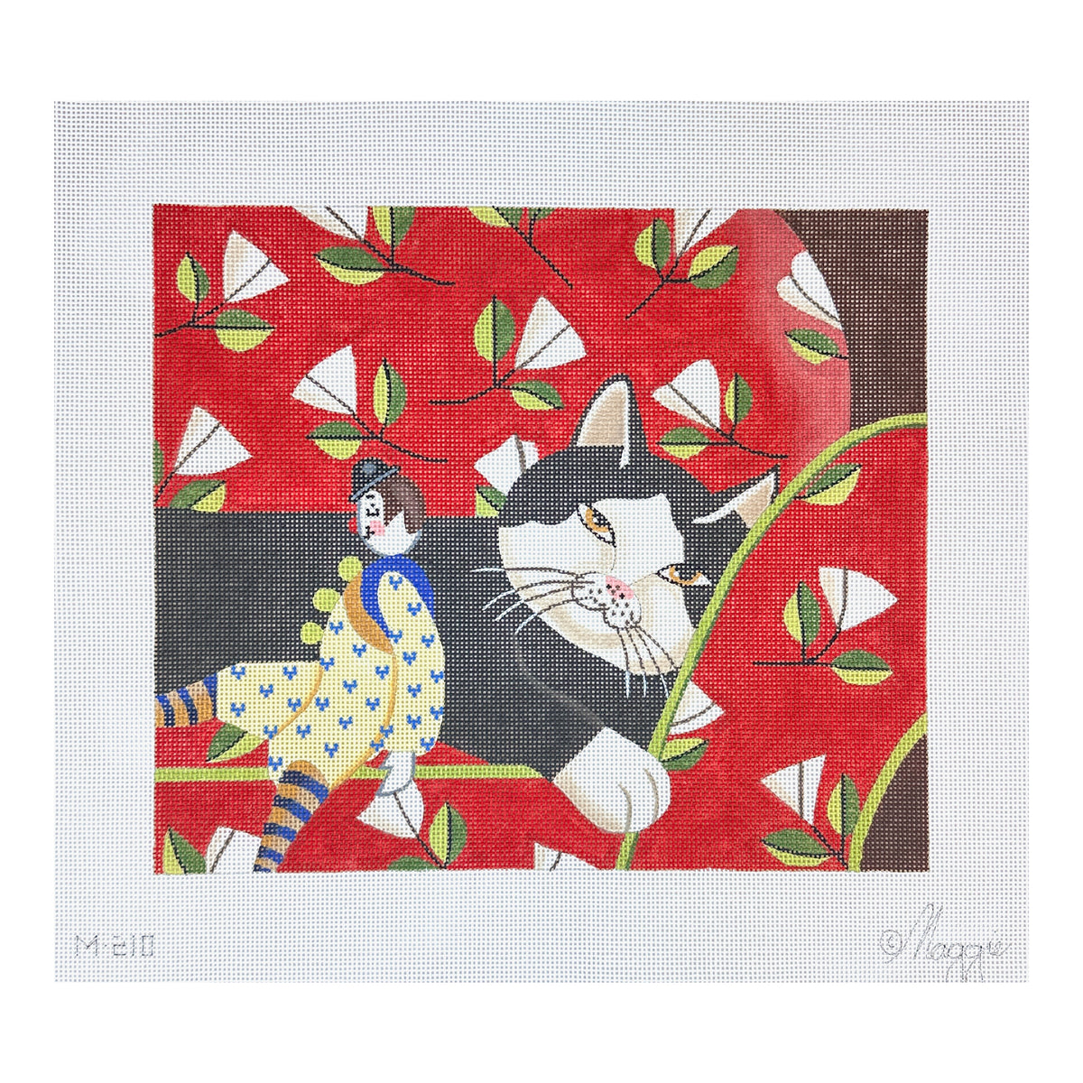 Maggie Co Diana Jackson Cat and Clown Doll Needlepoint Canvas