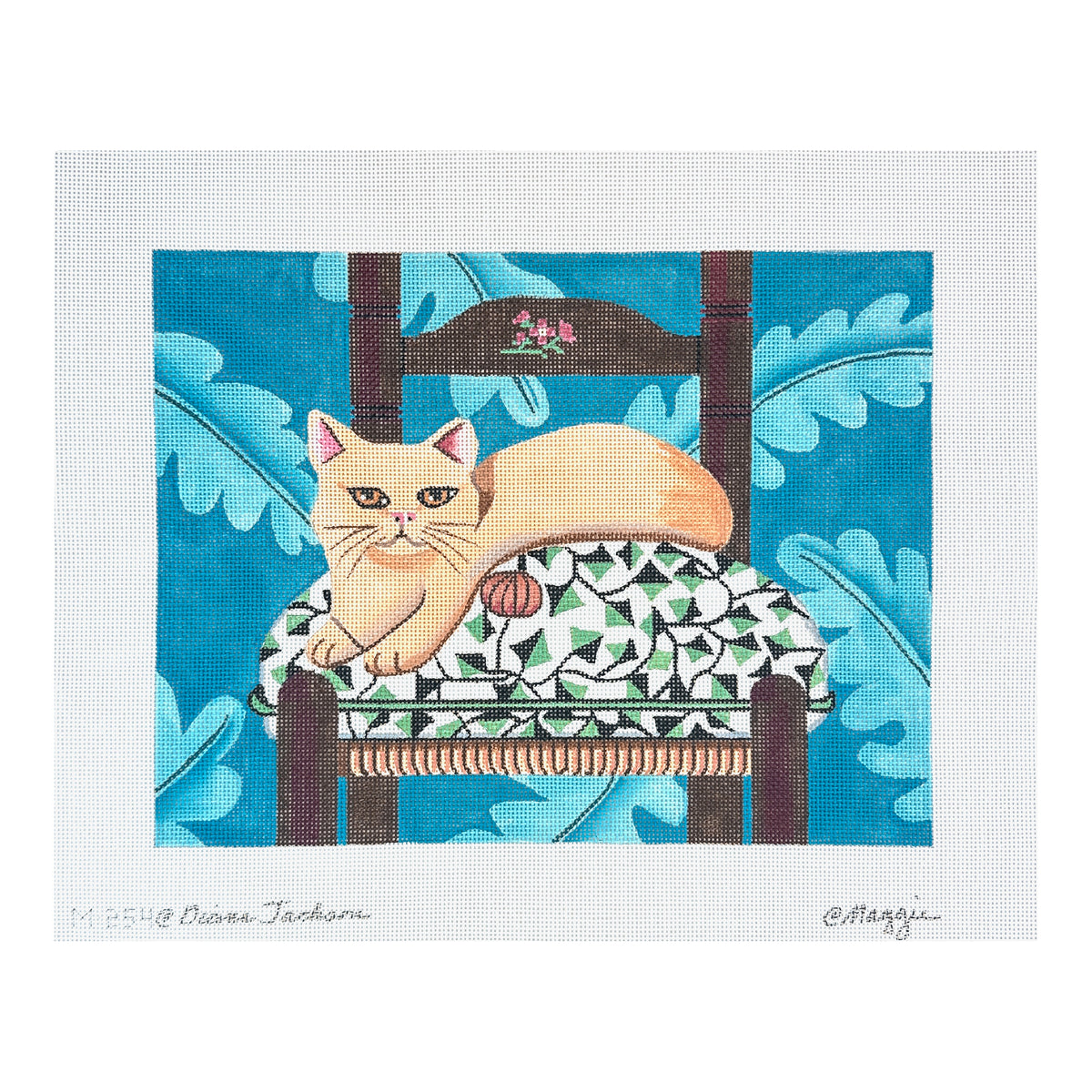 Maggie Co Diana Jackson Cat with Pumpkin Needlepoint Canvas