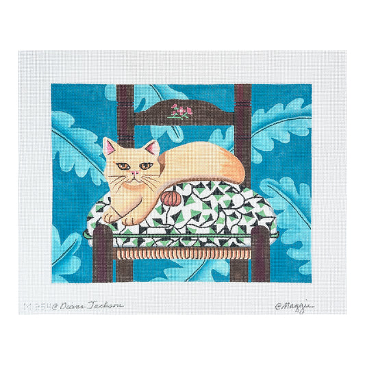 Maggie Co Diana Jackson Cat with Pumpkin Needlepoint Canvas