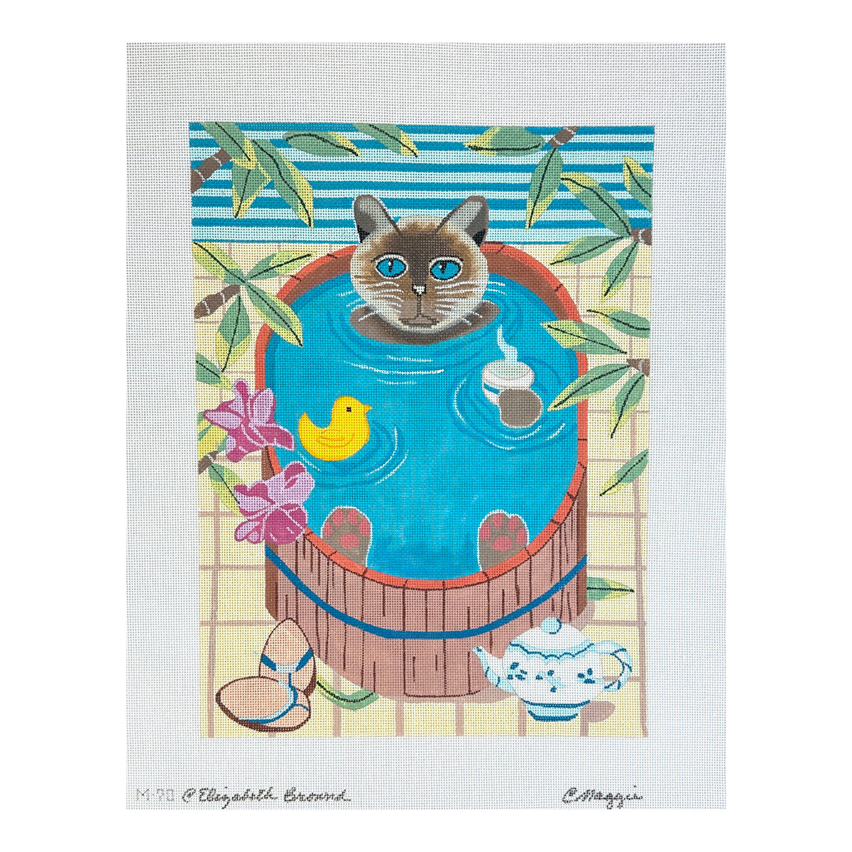 Maggie Co Elizabeth Brownd  Cat in the Hot Tub Needlepoint Canvas