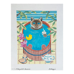 Maggie Co Elizabeth Brownd  Cat in the Hot Tub Needlepoint Canvas