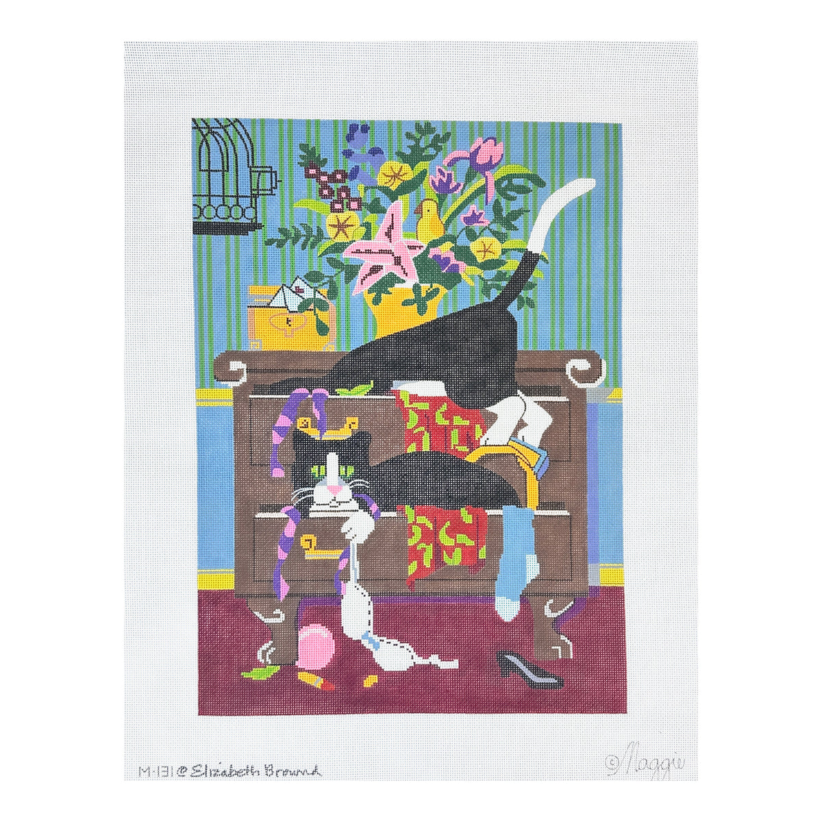 Maggie Co Elizabeth Brownd Cats in Trouble Needlepoint Canvas