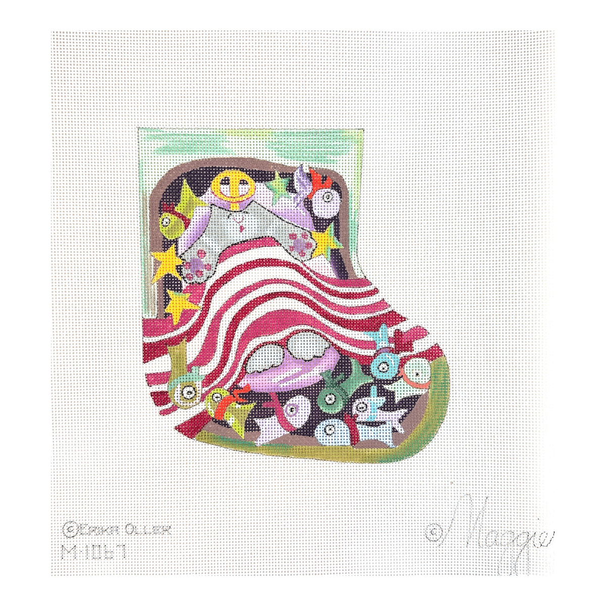 Maggie Co Erika Oller Dreaming Kitty Mini Stocking Needlepoint Canvas