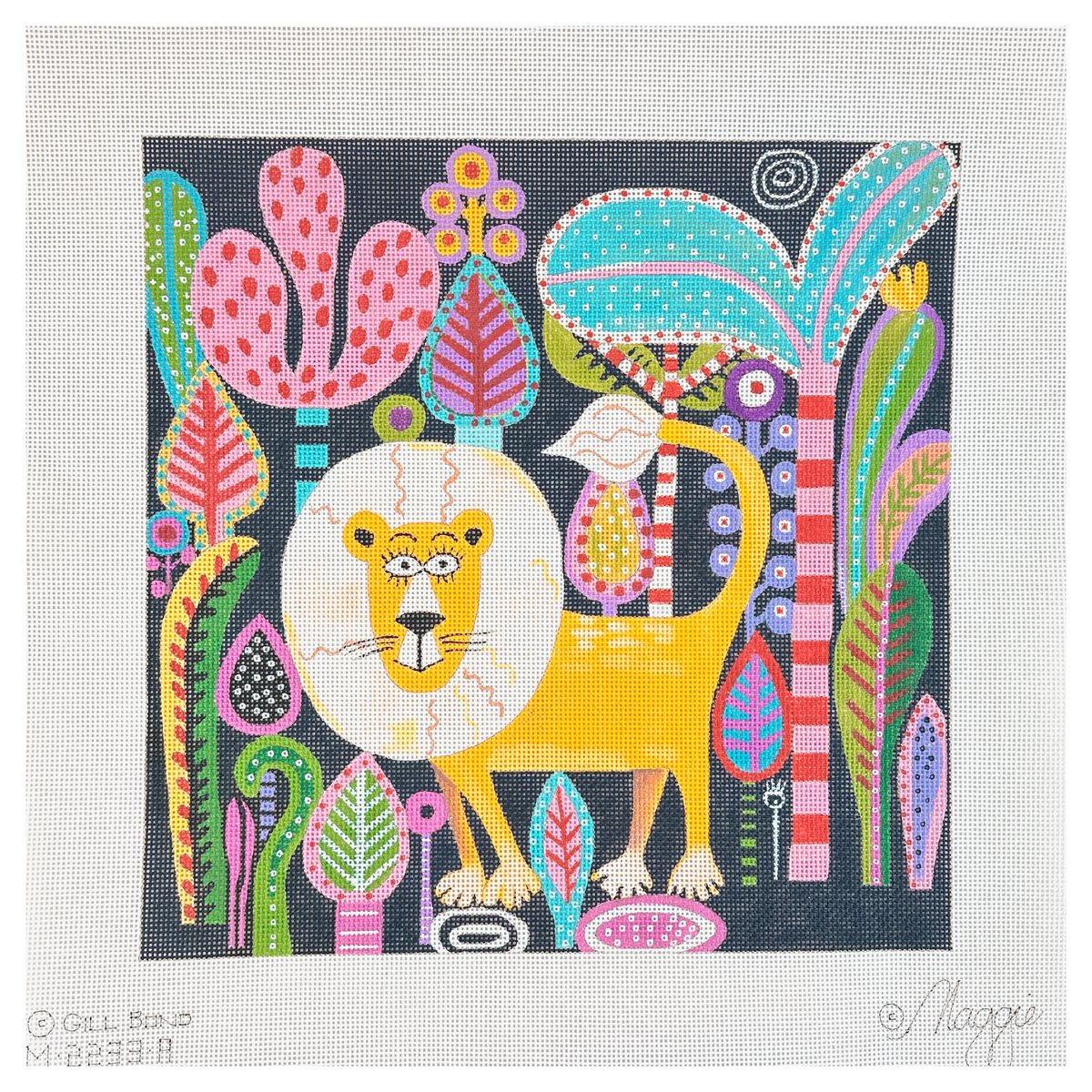 Maggie Co Gill Bond Surprised Lion Needlepoint Canvas