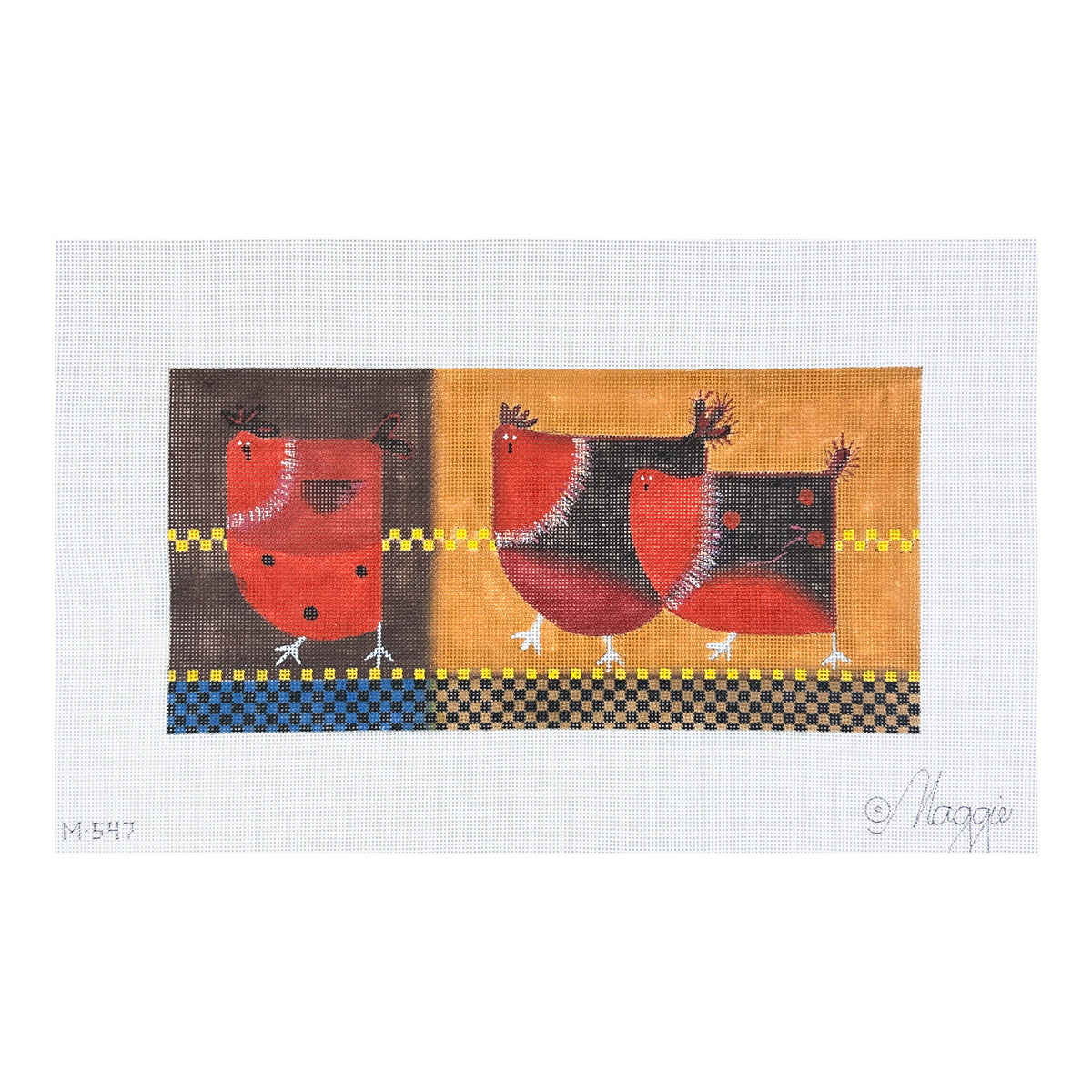 Maggie Co Govinder Applegate Checkerboard Chickens Needlepoint Canvas