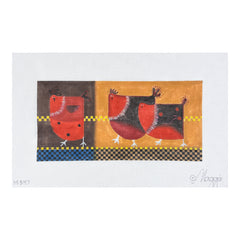 Maggie Co Govinder Applegate Checkerboard Chickens Needlepoint Canvas