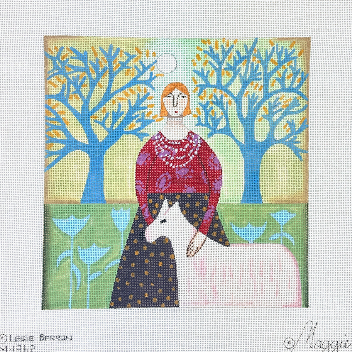 Maggie Co Leslie Barron Linda's Pearls Needlepoint Canvas