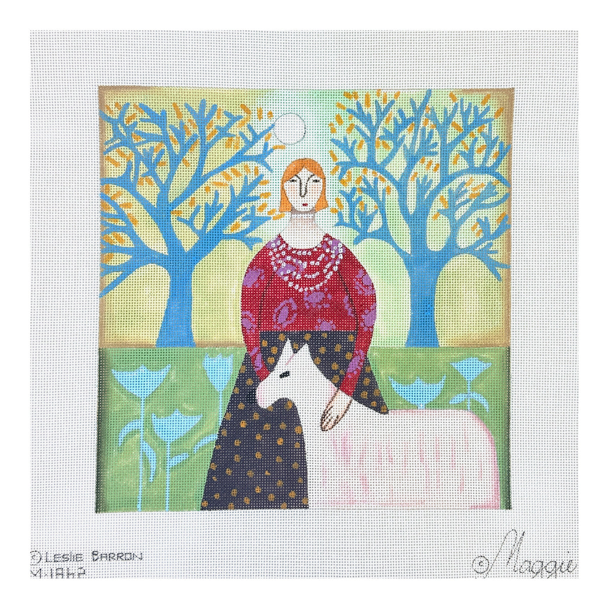 Maggie Co Leslie Barron Linda's Pearls Needlepoint Canvas