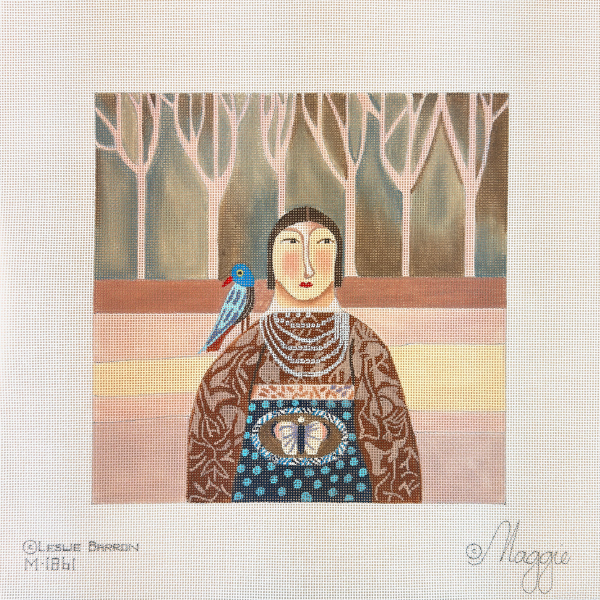 Maggie Co Leslie Barron Winter Bird Needlepoint Canvas