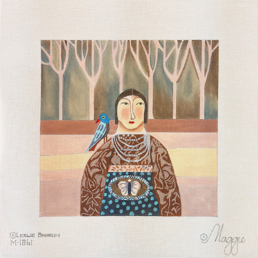 Maggie Co Leslie Barron Winter Bird Needlepoint Canvas