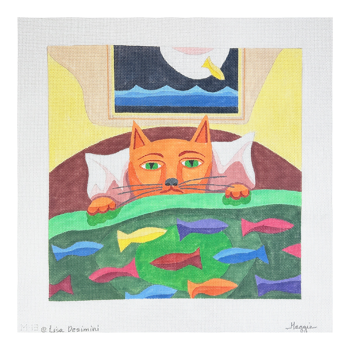 Maggie Co Lisa Desimini Cat in the Sack Needlepoint Canvas