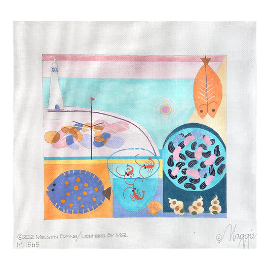 Maggie Co Melvyn Evans Fish by the Sea Needlepoint Canvas