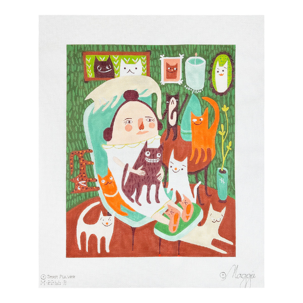 Maggie Co Sara Pulver Cat Lady Needlepoint Canvas