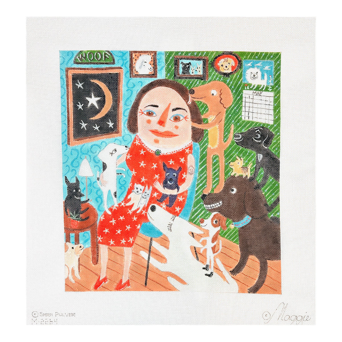 Maggie Co Sara Pulver Dog Lady Needlepoint Canvas