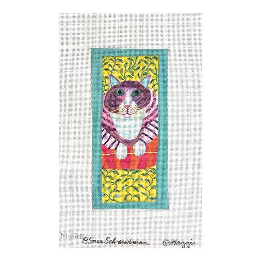 Maggie Co Sara Schneidman Cat on Pillow Eye Glass Case Needlepoint Canvas