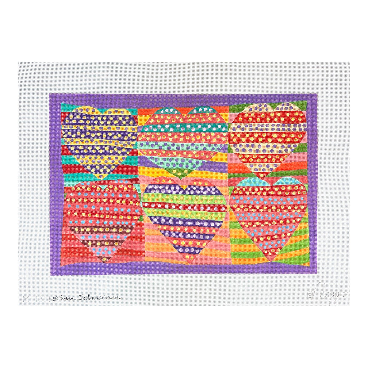 Maggie Co Sara Schneidman Polka Dot Hearts Needlepoint Canvas
