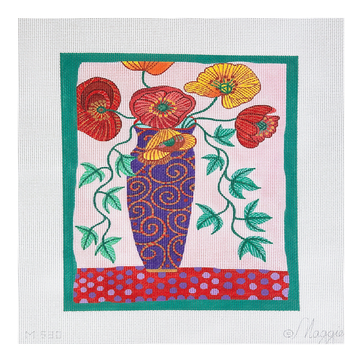 Maggie Co Sara's Peonies Needlepoint Canvas