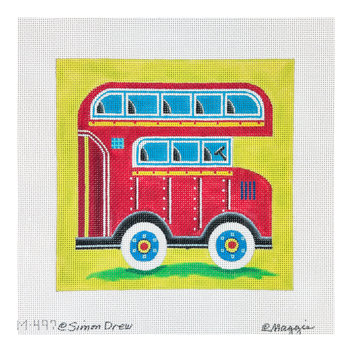 Maggie Co Simon Drew Double Decker Bus Needlepoint Canvas