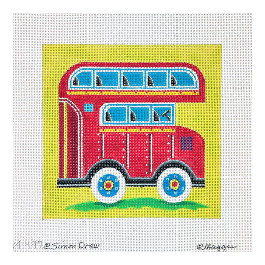 Maggie Co Simon Drew Double Decker Bus Needlepoint Canvas