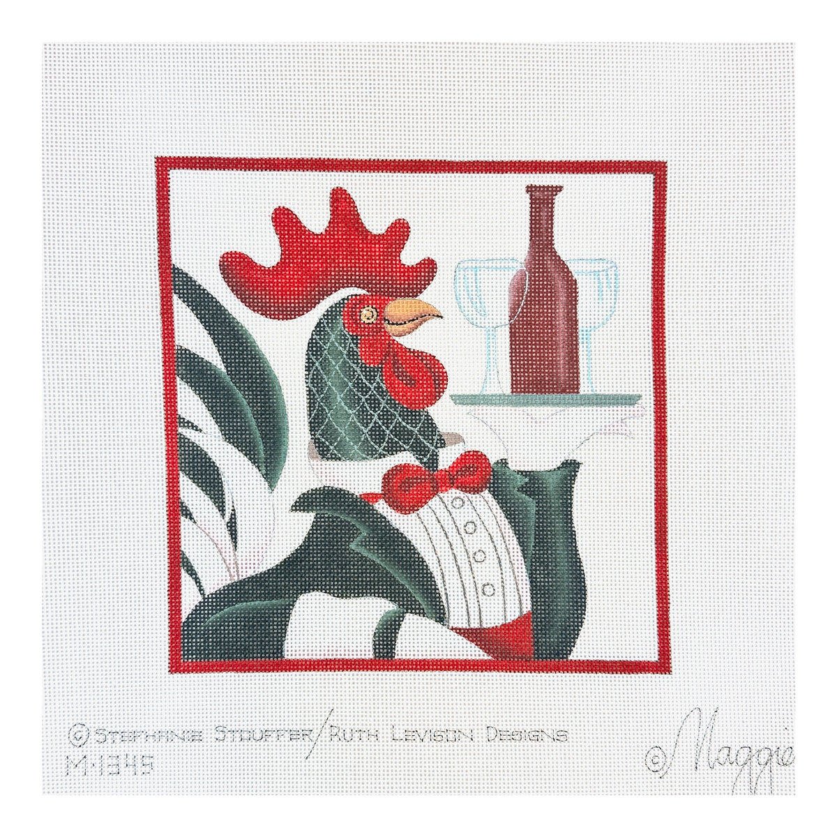 Maggie Co Stephanie Stougger Ruth Levison Designs Rooster Waiter Wine Tray Needlepoint Canvas