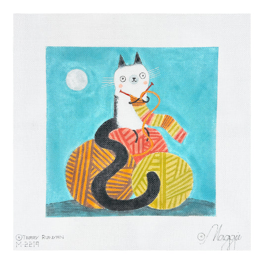 Maggie Co Terry Runyan Knitting Kitty Needlepoint Canvas