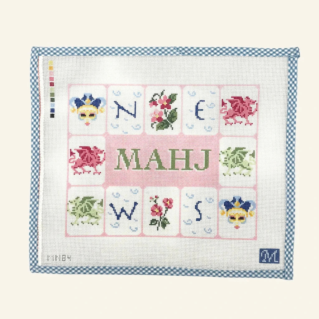Maura Nolan Designs Mahjong Tile Pouch Pink Needlepoint Canvas