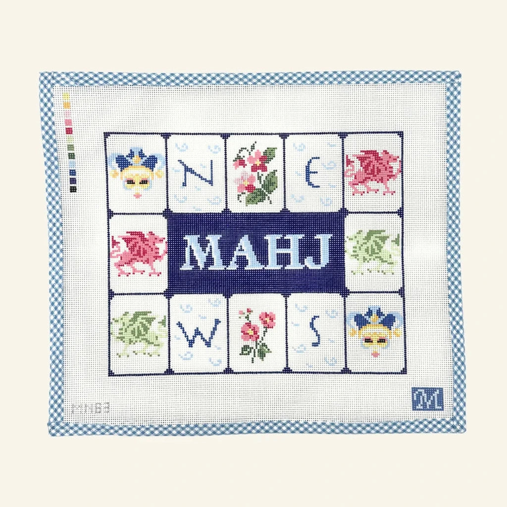 Maura Nolan Designs Mahjong Tile Pouch Blue Needlepoint Canvas