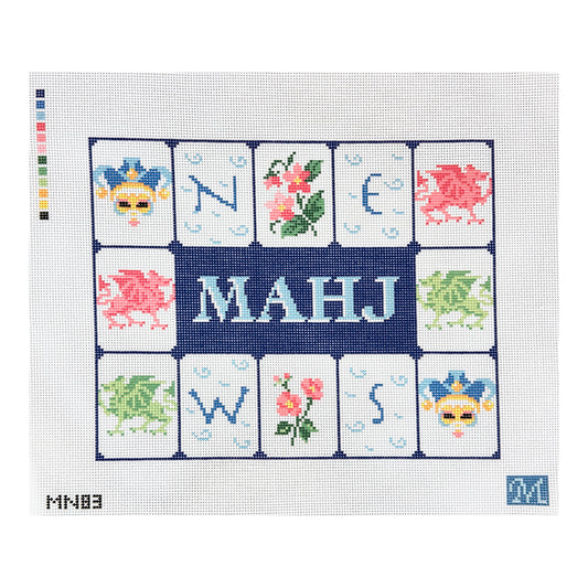 Maura Nolan Designs Mahjong Tile Pouch Blue Needlepoint Canvas