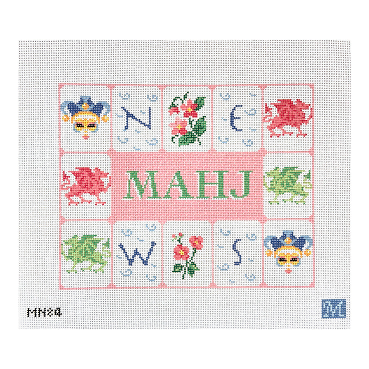Maura Nolan Designs Mahjong Tile Pouch Pink Needlepoint Canvas