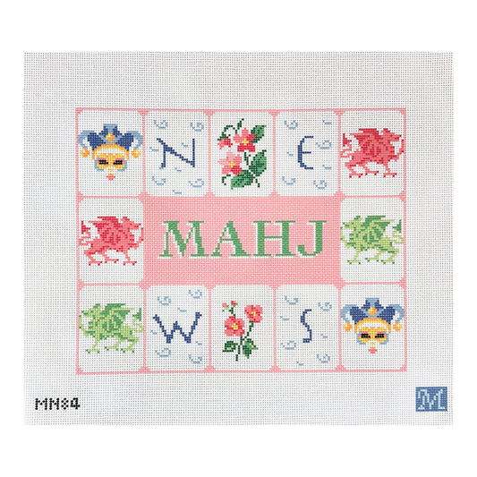 Maura Nolan Designs Mahjong Tile Pouch Pink Needlepoint Canvas