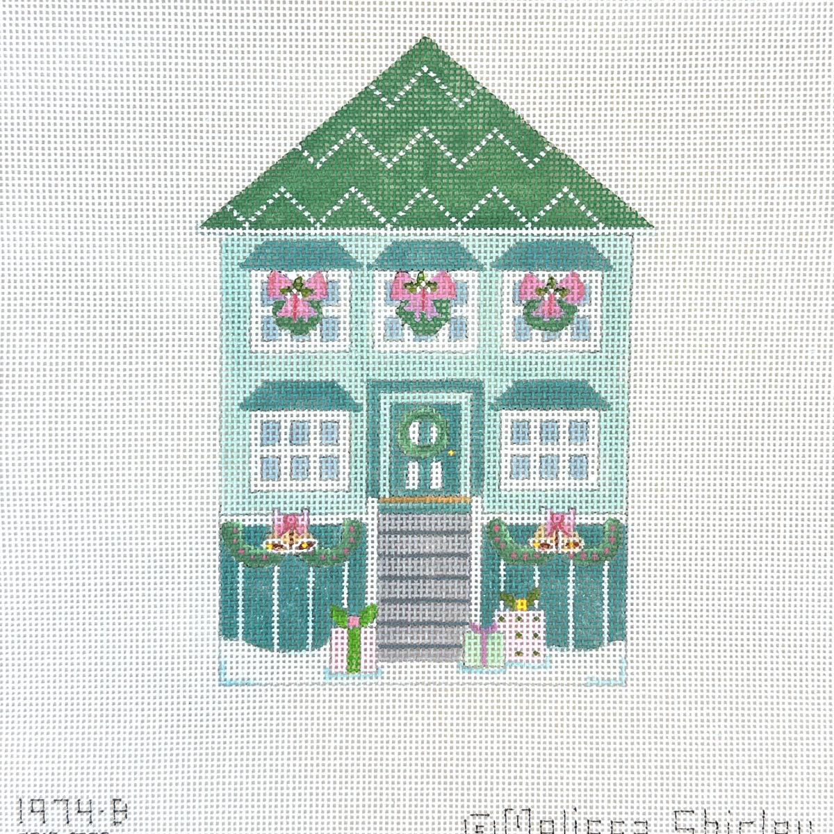 Melissa Shirley Designs Blue Glitter House Needlepoint Canvas