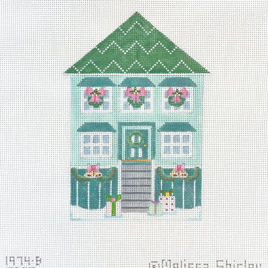 Melissa Shirley Designs Blue Glitter House Needlepoint Canvas