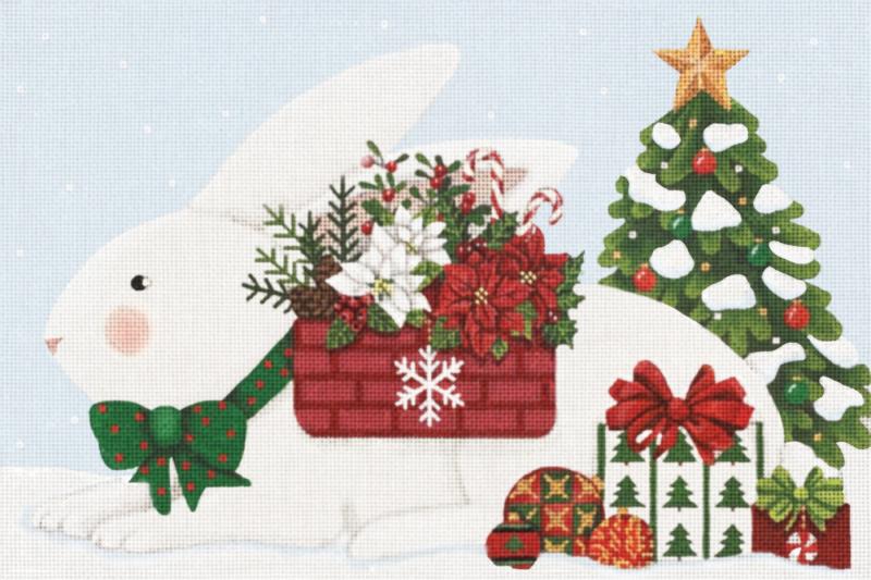 Melissa Shirley Designs Christmas Basket Bunny Needlepoint Canvas